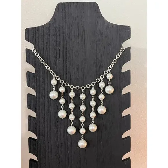 WHBM Necklace Lot 4pc Crystal Pearl Statement Layered Silver Tone - Picture 10 of 15